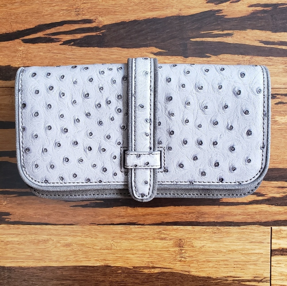 NWOT! Banana Republic Gray Ostrich Leather Clutch